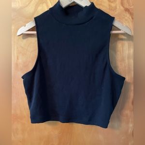 Black ribbed high neck crop tank